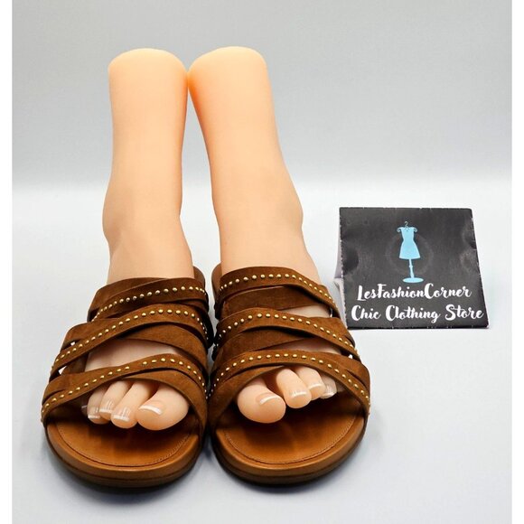 FitFlop Women's Brown Leather Lumy Strappy Studded Slide On Sandals Size 10 2428 - Picture 7 of 16